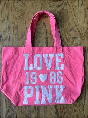 Victoria's Secret Pink Neon Pink 1986 Love Pink Cotton Beach Tote